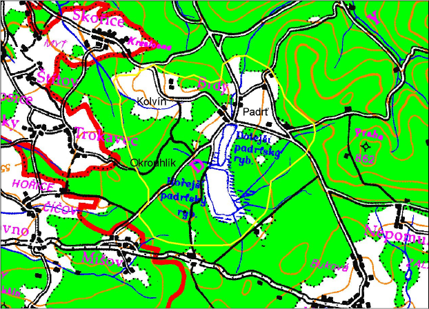 Mapa okolí Padrťských rybníků